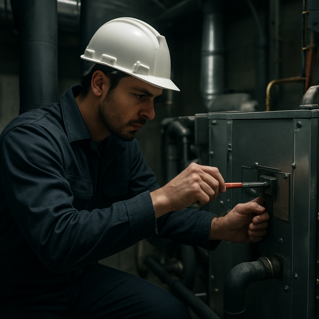 Technician performing precision building maintenance